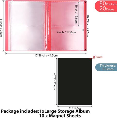 10 PCS 0.3 مم أماكن مغناطيس و 80 جيوبًا/20 صفحة تخزين الألبوم للتخزين للطوابع والقطع ، مجلد لتخزين كتب التخزين لتخزين القطع ، لوازم بطاقة DIY Scrapbooking (RED) in Kuwait
