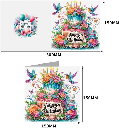 pigpigboss 6 Packs Happy Birthday Diamond Painting Greeting Cards with Envelop, Birthday Cake Diamond Art Cards, Flower Bird Butterfly Diamond Greeting Card Arts Kit for Birthday in Kuwait