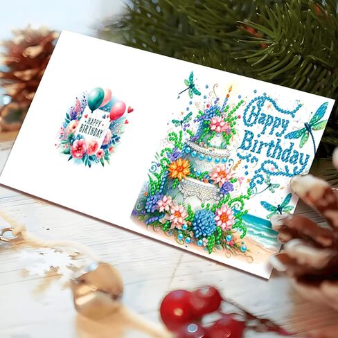 pigpigboss 6 Packs Happy Birthday Diamond Painting Greeting Cards with Envelop, Birthday Cake Diamond Art Cards, Flower Bird Butterfly Diamond Greeting Card Arts Kit for Birthday in Kuwait