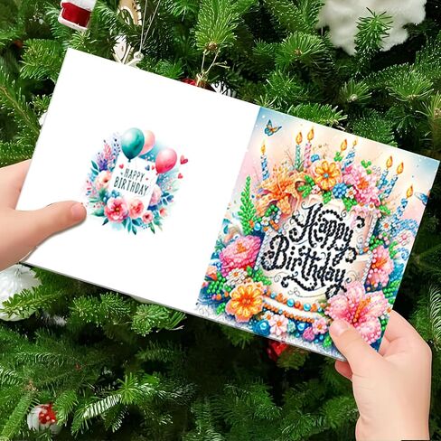 pigpigboss 6 Packs Happy Birthday Diamond Painting Greeting Cards with Envelop, Birthday Cake Diamond Art Cards, Flower Bird Butterfly Diamond Greeting Card Arts Kit for Birthday in Kuwait