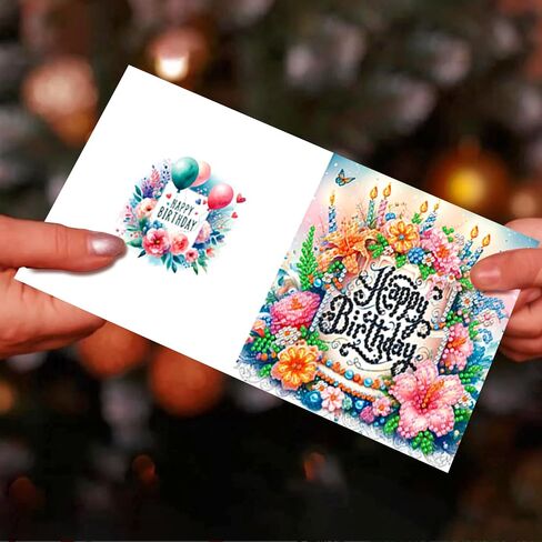 pigpigboss 6 Packs Happy Birthday Diamond Painting Greeting Cards with Envelop, Birthday Cake Diamond Art Cards, Flower Bird Butterfly Diamond Greeting Card Arts Kit for Birthday in Kuwait