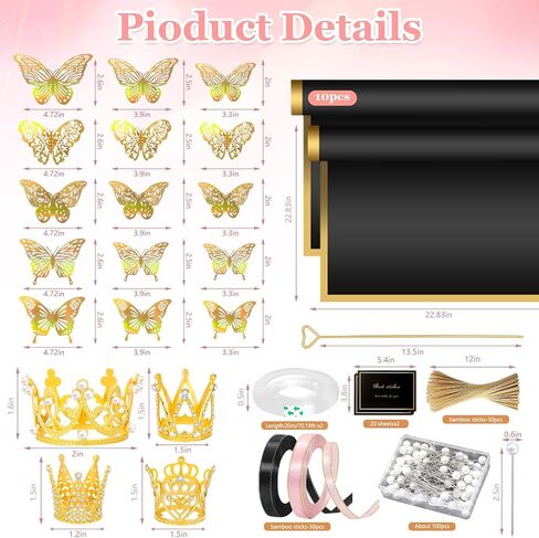 338Pcs Flower Bouquet Wrapping Paper Kit, Waterproof Floral Wrapping Paper Florist Bouquet Supplies with Crowns Butterfly Flower Pins Greeting Cards and Ribbons for Birthday Wedding DIY Craft（Black） in Saudi Arabia