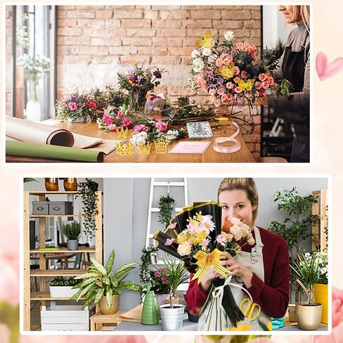 338Pcs Flower Bouquet Wrapping Paper Kit, Waterproof Floral Wrapping Paper Florist Bouquet Supplies with Crowns Butterfly Flower Pins Greeting Cards and Ribbons for Birthday Wedding DIY Craft（Black） in Saudi Arabia