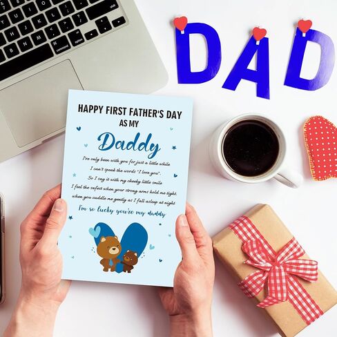 Funny First Fathers Day Card Gifts for New Dad, Happy 1st Father's Day Gift from Baby, Boy, Girl, Fathers Day Greeting Card for First Time Dadly to be New Dad Gifts for Me in Saudi Arabia