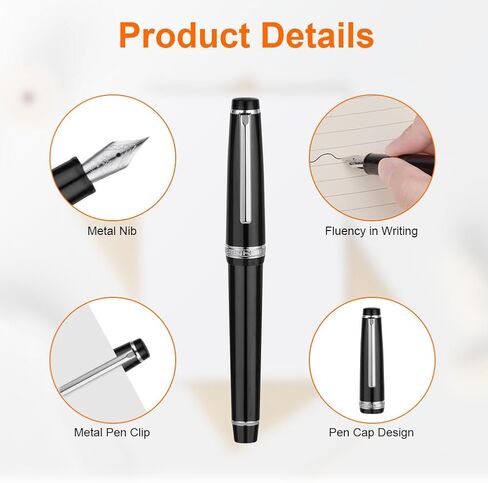 AUAUY Fountain Pen, Smooth Writing Black Fountain Pen, Refillable Ink Writing Pen, 0.38mm Extra Fine Nib, Consistent Ink Flow Luxury Pen for Nice Pens Enthusiasts, School, Office in Saudi Arabia