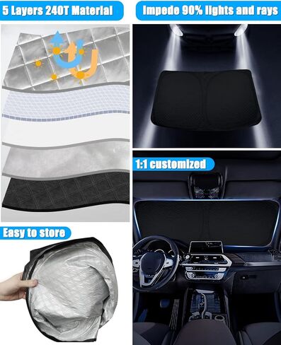 BESTVIEW Front Windshield Sun Shade Compatible with GMC Sierra 1500 2500 3500 2014-2018, Foldable Reflective Sunshade for Car Front Window, 3 Layers 210T Material in Kuwait