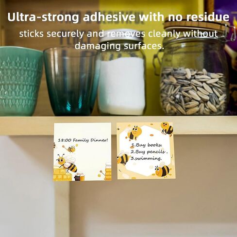 Cute Bee 4 Pack/200 Sheets 3x3in Sticky Notes Set, Adorable Cartoon Memo Pads with High-Adhesive, Reusable Tearable Post it Notes for Journal Planners Office School Home, Bulk Stationery Gift in Saudi Arabia