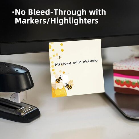 Cute Bee 4 Pack/200 Sheets 3x3in Sticky Notes Set, Adorable Cartoon Memo Pads with High-Adhesive, Reusable Tearable Post it Notes for Journal Planners Office School Home, Bulk Stationery Gift in Saudi Arabia