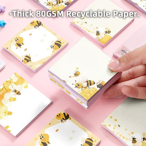 Cute Bee 4 Pack/200 Sheets 3x3in Sticky Notes Set, Adorable Cartoon Memo Pads with High-Adhesive, Reusable Tearable Post it Notes for Journal Planners Office School Home, Bulk Stationery Gift in Saudi Arabia