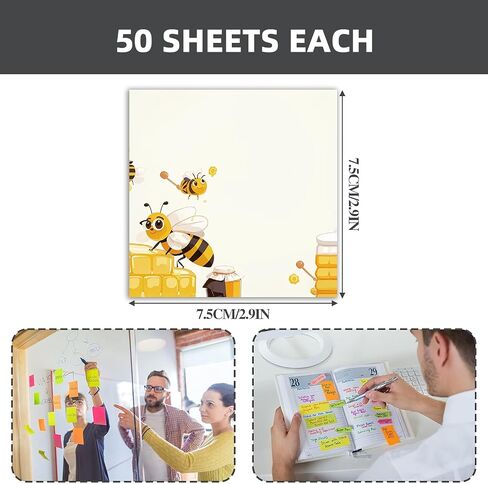 Cute Bee 4 Pack/200 Sheets 3x3in Sticky Notes Set, Adorable Cartoon Memo Pads with High-Adhesive, Reusable Tearable Post it Notes for Journal Planners Office School Home, Bulk Stationery Gift in Saudi Arabia