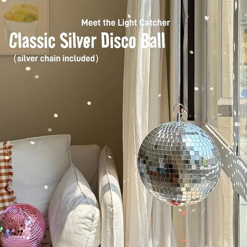 كرة ديسكو 8 بوصة كرة مرآة مع سلسلة فضية وحقيبة شبكية بوهو، ديكور كرة ديسكو فضي ملون رائع، ديكور حفلة ديسكو معلقة لتزيين الزفاف، ديكور المنزل (أخضر متدرج، 8 بوصة) in Kuwait