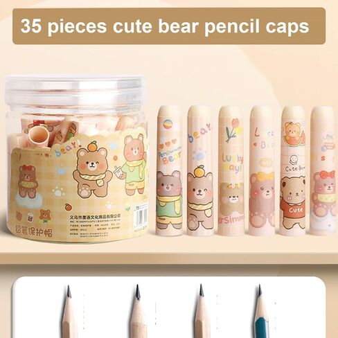 35 Pieces Cute Plastic Pencil Caps Cartoon Pencil Tip Protector Cover Clear Pencil Toppers Cute Pencil Caps for Wooden Pencils Extender Holders for Student School Office (Clear Multicolour) in Saudi Arabia
