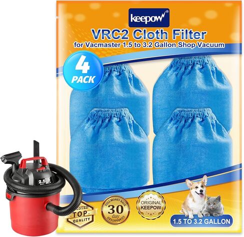 KEEPOW VRC2 Cloth Filter Compatible with Armor All Shop Vac AA155 AA256 AA255, Also Compatible with Vacmaster 1.5 to 3.2 Gallon Wet/Dry Vacuums, 4 Pack in Saudi Arabia
