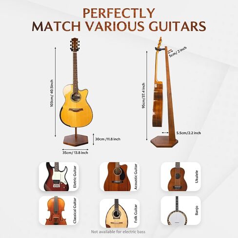 STRICH Acoustic Guitar Stand, HardWood 35.4" Height Floor Guitar Dispaly, Walnut Guitars Holder with Hanger for Home, Studio (FH1, Guitar Display) in Kuwait