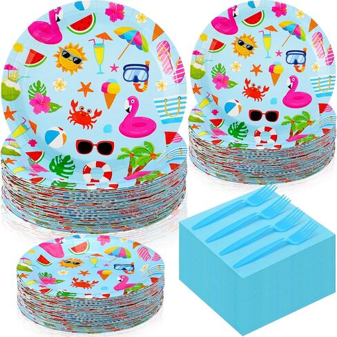 Havawish 240 PCS Summer Hawaii Paper Tableware Napkins Beach Party Supplies 9 '' 'Plates Complates 7' 'Paper Snack Paper for Kids Birthday Beach Party ، Serves 60 (Multicolor ، Hawaii) in Kuwait