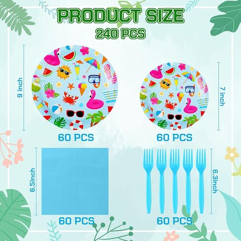 Havawish 240 PCS Summer Hawaii Paper Tableware Napkins Beach Party Supplies 9 '' 'Plates Complates 7' 'Paper Snack Paper for Kids Birthday Beach Party ، Serves 60 (Multicolor ، Hawaii) in Kuwait
