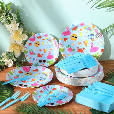Havawish 240 PCS Summer Hawaii Paper Tableware Napkins Beach Party Supplies 9 '' 'Plates Complates 7' 'Paper Snack Paper for Kids Birthday Beach Party ، Serves 60 (Multicolor ، Hawaii) in Kuwait