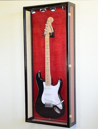 Clear Viewing Guitar Display Case Fender Acoustic Electric Cabinet Rack Holder (Walnut Finish, Red Background) in Kuwait