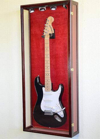 Clear Viewing Guitar Display Case Fender Acoustic Electric Cabinet Rack Holder (Walnut Finish, Red Background) in Kuwait