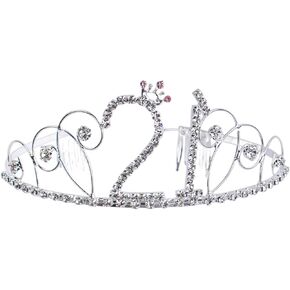 Auear ، Crystal Princess Tiara Rhinestone Silver Crown Diamante لزينة هدية عيد الميلاد الحادية والعشرين