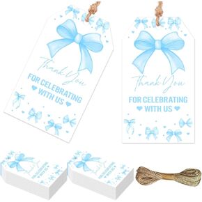 Kreatwow 50pcs القوس الأزرق القوس ديكورنوت Bowknot شكرًا لك على Celecrating With Tag Bow Tie Tand Table Tag Coquette Party Favors لعيد ميلاد العازبة الزفاف دش دش الزفاف