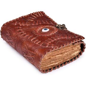 LEATHER VILLAGE Vintage Spell Book Leather Bound Journal - 7"X5" | 200 Pages |Red Brown| Blank Deckle Edges Watercolor Paper | Writing Notebook | Book Of shadow | For Men And Women