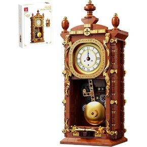 مجموعة لبنة Clock Clock Clock Vintage ، لعبة STEM مع وظيفة الساعة الحقيقية والبندول الميكانيكي القابل للربط ، وتزيين المنزل الفريد وتجميعها للأطفال والكبار 6+