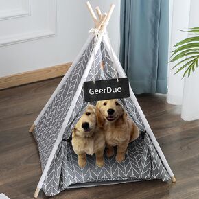 Pet Teepee, Portable Pet Tents for Small Dogs or Cats, Puppy Sweet Bed Washable Dog or Cat Houses with Cushion(Grey2,24)
