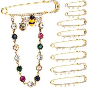 Framendino ، 8 Pack Rhinestone Safety Pin مع حلقات لمجوهرات DIY Making Gold 4 بأحجام