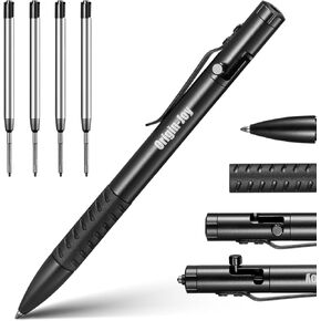 Origin-Joy 1 Pack Bolt Action Action PEN Set ، Military EDC Self Defense Metal Pen ، Personal Survival Multifunctional Cool Pen مع 4 عبوات نقاط للرجال (AL04-Black)