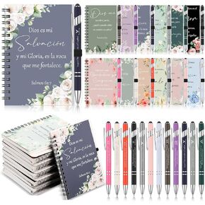 Supervitae 24 Pcs Spanish Christian Gifts for Women Mother's Day Gifts Bible Verse Religious Notebooks Ballpoint Pens for Sunday Church Party Favors