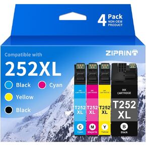 Ziprint 252xl حبر خراطيش حزمة التحرير والسرد بديل مع إعادة تصنيعها لـ Epson 252 خراطيش الحبر للقوى العاملة WF-3620 WF-3640 WF-7110 WF-7610 WF-7620 WF-7710 WF-7720 ، 4-PACK ، Black Cyan Magenta