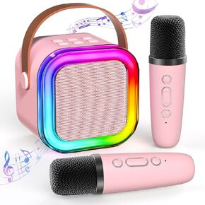 Mini Karaoke Machine for Kids Adults, Portable Bluetooth Karaoke Speaker with 2 Wireless Mics and LED Color Lights, Inside The Car, Party, Home KTV, Birthday for Girls/Boys Ages 3-12+, Purple
