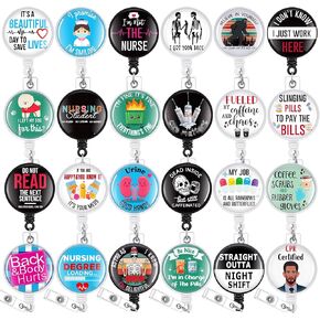Fuutreo 24 Pcs Funny Nurse Badge Reel Holder Cute Nurse Badge Reel Retractable for Nurses Retractable Holders Nursing ID Clip for Office Medical Work Doctor Teachers Students Name Tag Card