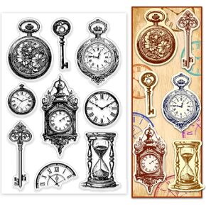 ph pandahall الساعات الرجعية ختم واضحة لصنع البطاقات ، مفتاح الساعة الرملية الطوابع المطاطية الحائط الساعات على مدار الساعة سيليكون ختم ختم شفاف للاصطدام ، مجلة ، بطاقة بريدية ، علامات هدية