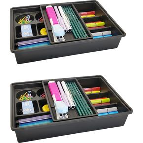 2Pack Desk Organizer Tray Muallers Dragers Storage Plastic Desktop Storage مع صواني أعلى انزلاق مثالية لمدرسة Office Home School ، Black