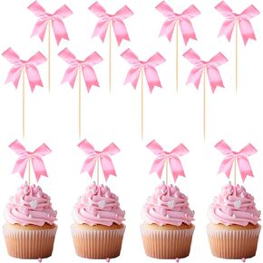 12 PCS Pink Bow Cupcake Toppers ، Coquette Bow عيد ميلاد ديكورات كعكة عيد ميلاد للبكالوريوس زفاف الزفاف الزفاف ، Mini Bowknot Cupcake اختيارات Coquette موضوع