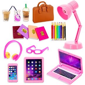 22 Pcs Miniature Pink Laptop Computer Tablet Miniatures Books Headset Glasses Mini House Decoration Accessories