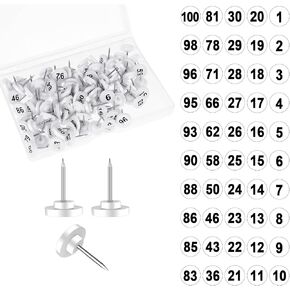 100pcs tacks المرقمة المرقمة دبوس الدبوس 100 متسلسل thumbtacks tack ودبابيس الدفع مع رقم 11 مم قطر 16 ملم للخرائط والعروض التقديمية ، الصورة ، الملصق (أبيض)