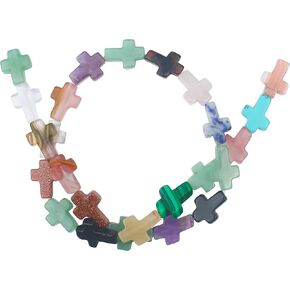 25PCS 17x12mm Cross Beads for Bracelets Jewelry Making, Colorful Natural Stone Crystal Opal Loose Shape Strands Charm Small Assortments Accessories Bulk for DIY Necklace Pendants Crafts (Multi Colors)