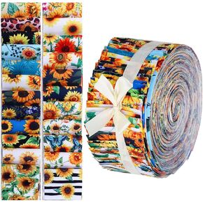 70 Pcs Sunflower Jelly Cotton Fabric Patchwork Roll, 2.55 Inch Cotton Sunflower Jelly Fabric Quilting Strips for Quilters and Sewing DIY Crafts