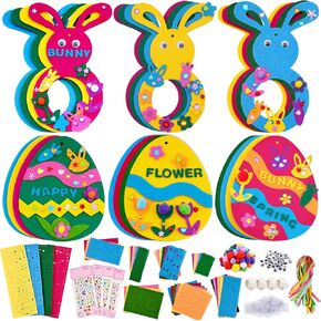 NatuBeau 24 Sets Easter Crafts for Kids, Eggs Bunny Foam Stickers Set, DIY Foam Craft Kit for Kids Easter Decorations Activities Party Favors Spring Classroom Art Project
