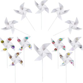 12 Pcs DIY Paper Pinwheels Summer White Blank Pinwheel Bulk 4th of July Pinwheels Handmade Pinwheel Craft for Kids Graffiti for Boy and Girl Fun Carnival Party Favor Daycare Color Your Own Pinwheels