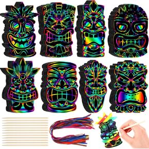 Motipuns 80 Pcs Hawaiian Luau Party Scratch Cards for Kids Rainbow Tiki Totem DIY Ornament Crafts Tropical Party Favor for Summer Birthday Party Tiki Party Supplies (Pirate)