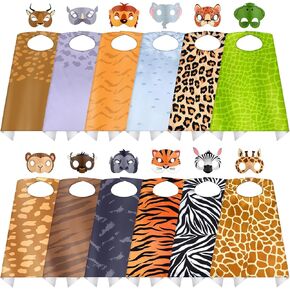 12 مجموعة قناع حيوانات Safari و Capes Kids Jungle Safari Form Form