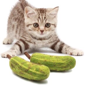 Glaciart One Felt Mini Spring Cat Toy – 10 Pcs Soft Fuzzy Enrichment 100% Natural Wool - Interactive Stretchable Play Cat Toy Set - Safe for Pets, Non-AZO Colored Dyes - 15" Long
