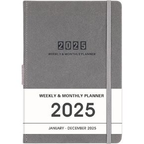 2025 Planner - 2025 Planner Weekly and Monthly, Jan. 2025 - Dec. 2025, 5.75" x 8.25", 2025 Leather Planner with Thick Paper, Pen Loop, Back Pocket with 40 Notes Pages - Grey