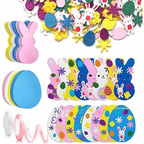 Tobeit 32pcs Easter Foam Eggs Bunny for Crafts الحلي DIY ملصقات رغوة عيد الفصح DIY مجموعات ثلاثية الأبعاد الربيع