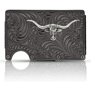 Montana Silversmiths Western ذات طابع الائتمان ذي الطابع الغربي وقضية النقود (Longhorn - Gunmetal)