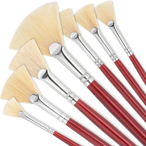 7 PCS FAN BRESSES ESTHETICATION ، فرش الزيت فرش الفنانين فنان فرشاة الطلاء مجموعة من مراوح ألوان مائية مع الشعر الطبيعي Bristle وفرشاة مقبض الخشب الطوي